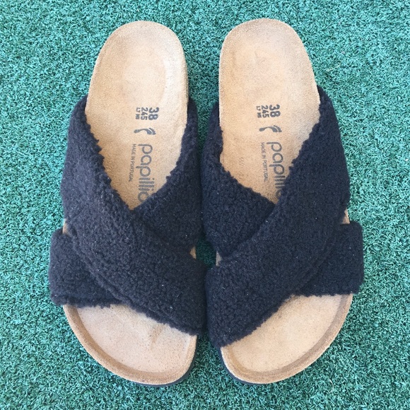 NWT Birkenstock Papilliio Daytona Platform Sandal Faux Shearling Black 38 - Picture 12 of 14